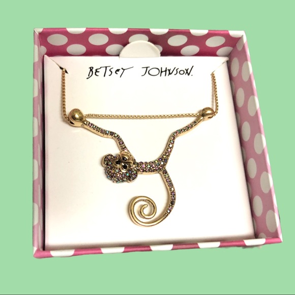 Betsey Johnson Jewelry - 🐒 BETSEY JOHNSON | Pave Monkey Acrobat On Bar Pendant Necklace Gold Tone Chain